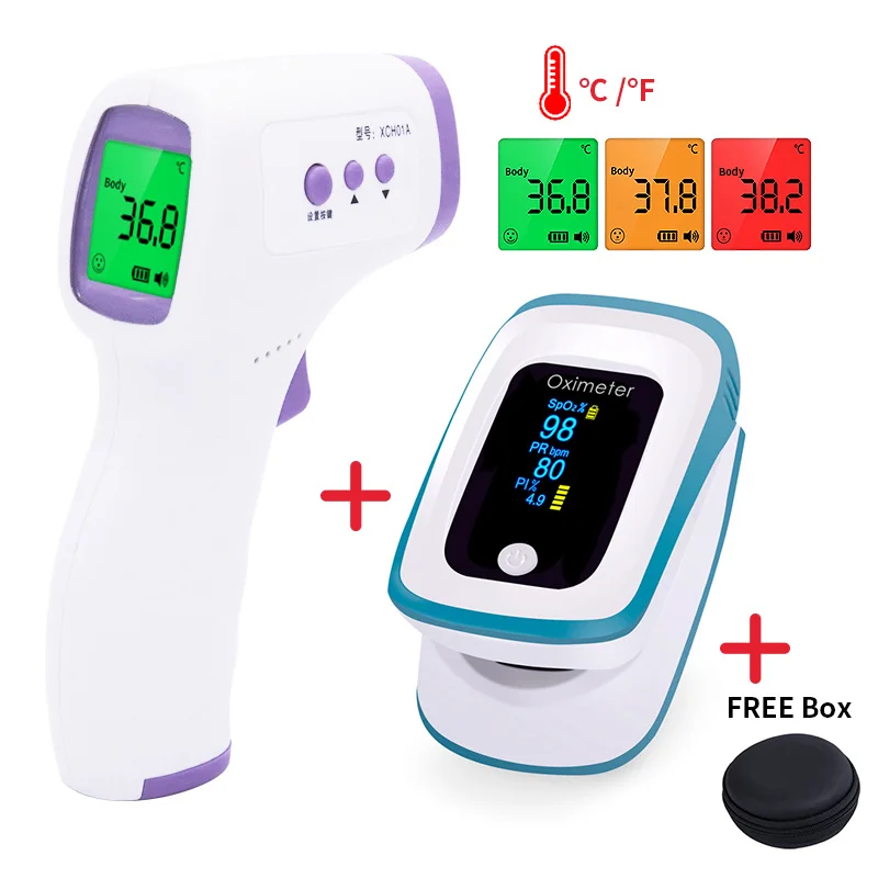 

Non-Contact Forehead Digital Infrared Thermometer Baby Body Object Oximetry Finger Oximeter Pulse Blood Oxygen Oximetro De Dedo