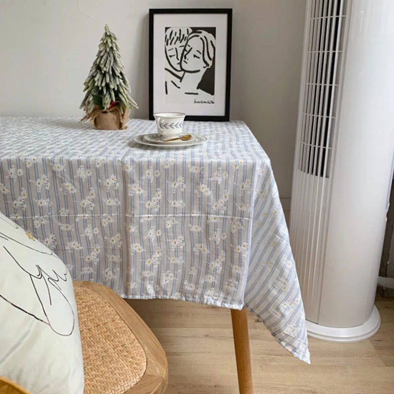 

Customizable Blue Daisy French Striped Ins Wind Photo Background Table Cloth Picnic Mat Tablecloth Covering Cloth
