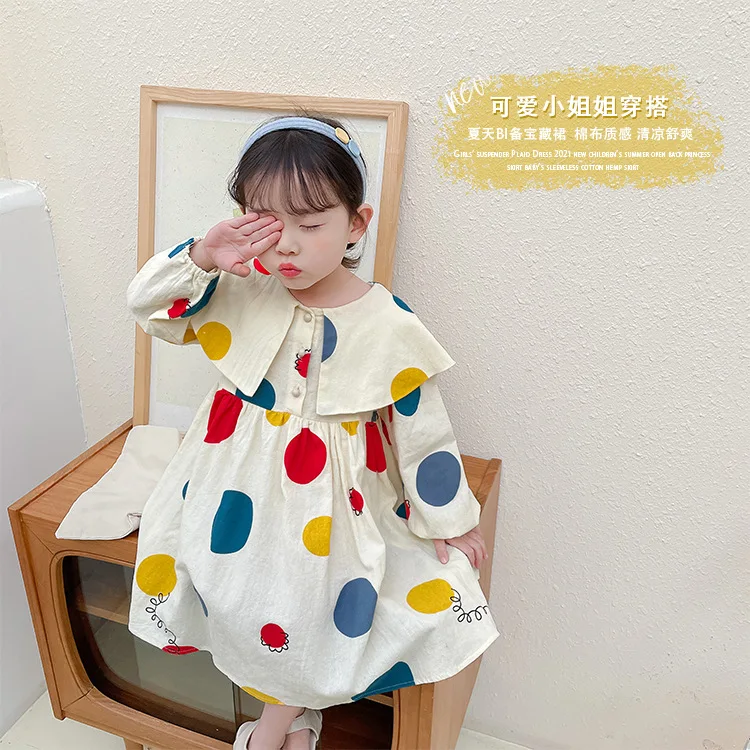 

2021 Toddler Girl Dress Spring Autumn Girl Long-Sleeved Dress Children's Casual Colorful Polka Dot Printed Birthday Party Dress