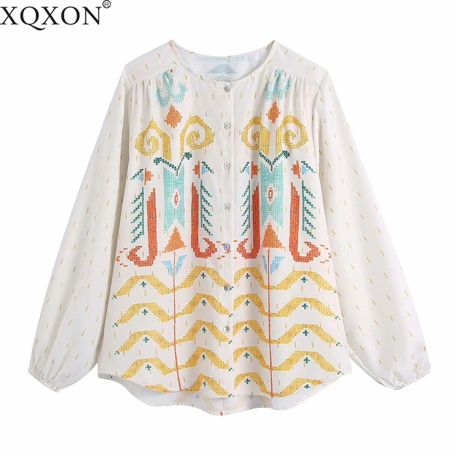 

Женская Асимметричная блузка с принтом, винтажная Свободная блузка с длинным рукавом, на пуговицах, осень 2021