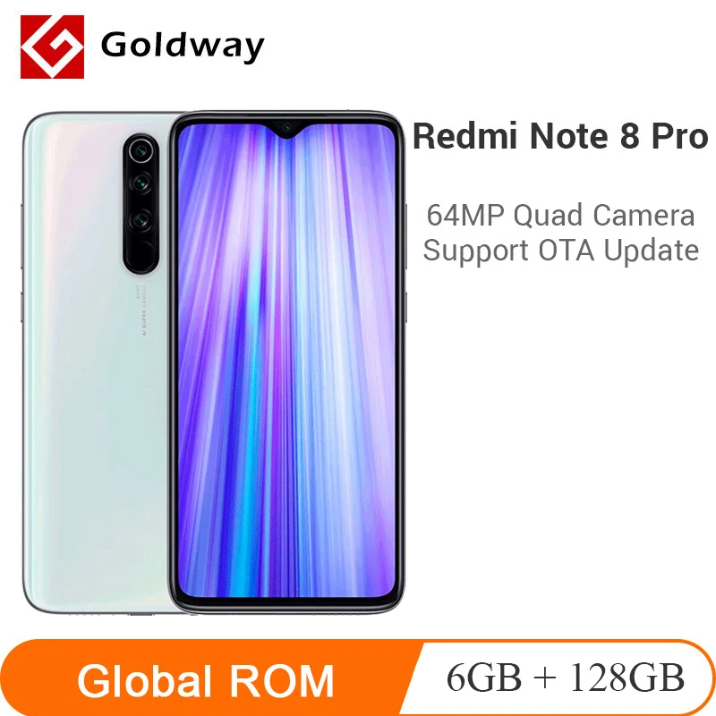 Xiaomi Redmi Note 8 Pro с глобальной прошивкой, 6 ГБ ОЗУ, 128 Гб ПЗУ, 64 мп, четырехъядерный мобильный телефон Helio G90T, четыре ядра, экран 6,5 дюйма, 4500 мАч