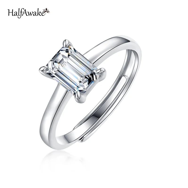 

Ring S925 Silver Rectangular Grandmother Mozanstone Childlike Heart Female Ring New Adjustable Personality Charm Give girlfriend