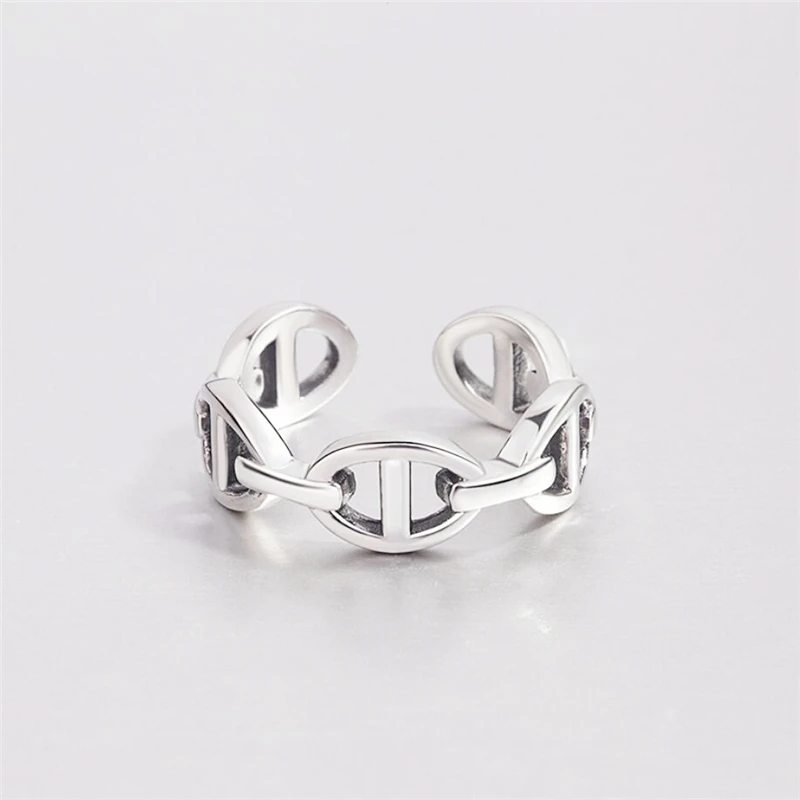 

Sole Memory Retro Mini Chain Geometry Thai Silver Creative Silver Color Female Resizable Opening Rings SRI484