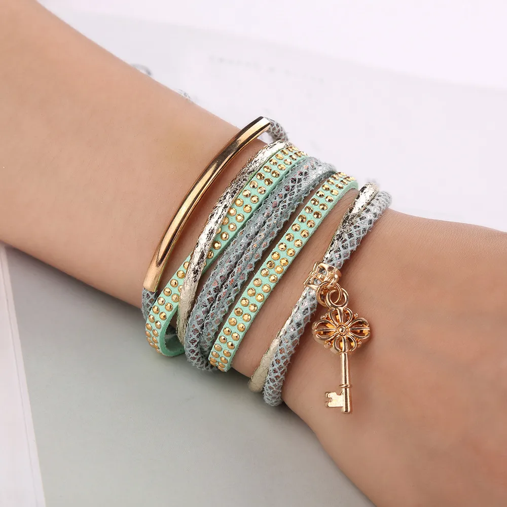 2019 Модные женские Многослойные ручной работы кожаный браслет на запястье pulseira