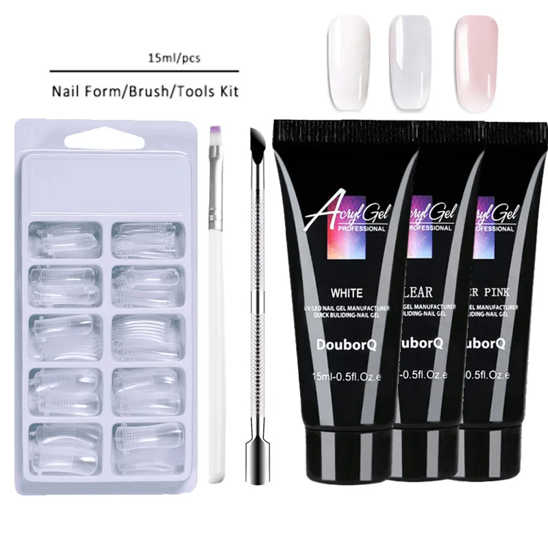 

4pcs/set Poly Nail Gel Set Fast Dry French Nail Extension Top Coat Base Natural Hard Jelly Acrylic UV Gel Brush Set