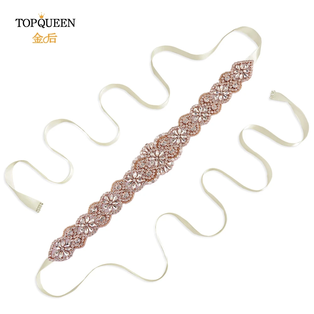 TOPQUEEN S161B-RG, розовое золото, свадебный пояс, стразы, стразы, пояс для свадебного платья