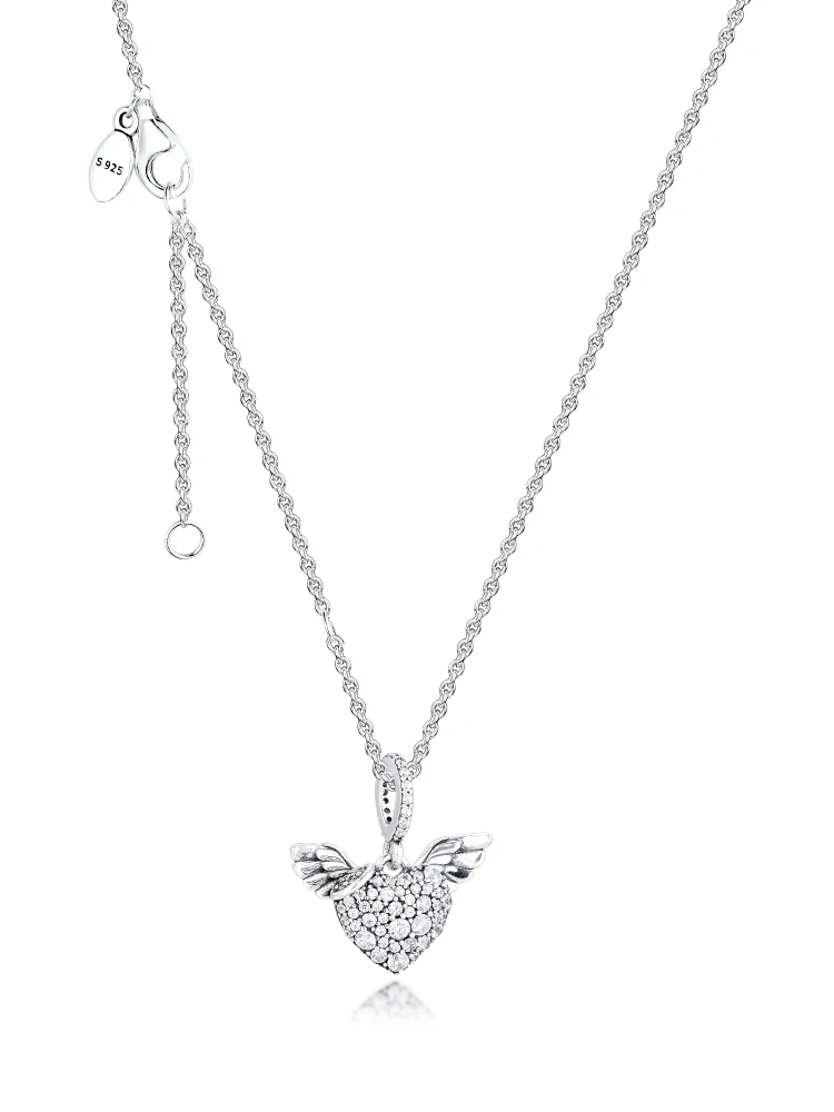 

Pave Heart & Angel Wings Pendant Necklaces 100% 925 Sterling Silver Jewelry Free Shipping