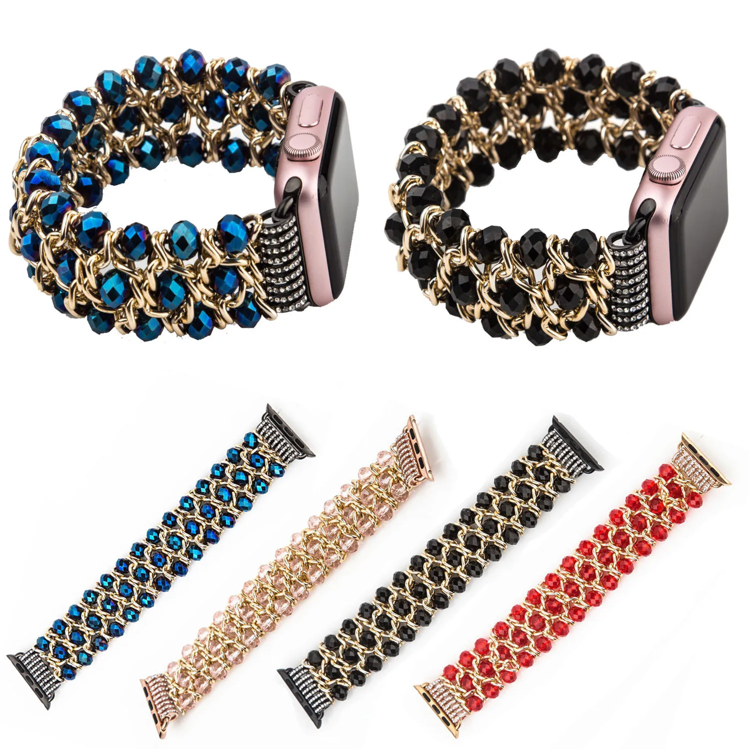

Bling Beads Chain Stretch Bracelet for Apple Watch Band 38mm 42mm Strap for iWatch Series 1/2/3 Metal Jewelry Wristband