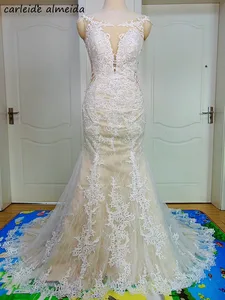 Прозрачное кружевное свадебное платье с юбкой-годе сзади и сбоку, 2020 Кружевная аппликация, фотосессия со шлейфом