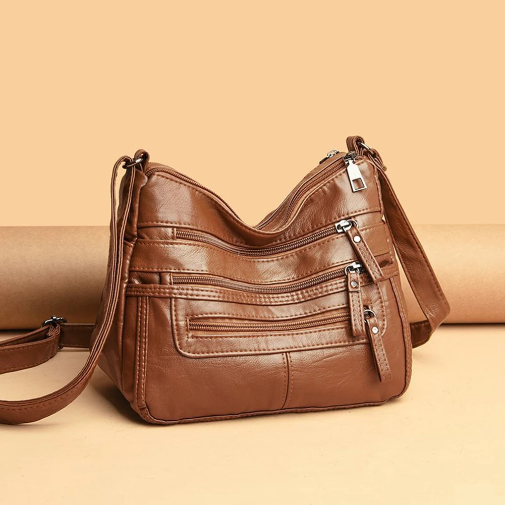 

Женская однотонная сумка через плечо из искусственной кожи, многослойная классическая сумка через плечо для женщин, новинка 2021, модные Мног...