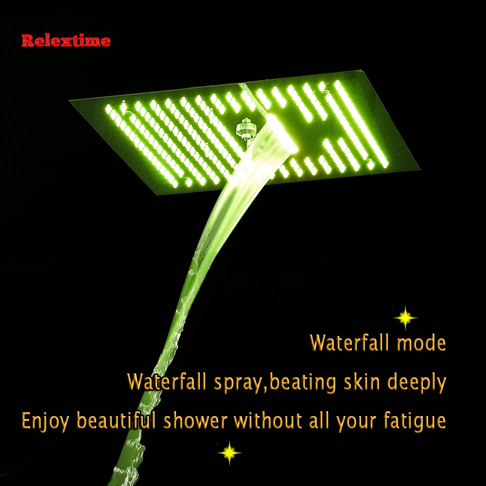 Полированный хромированный смеситель для душа с большим дождем светодиодный