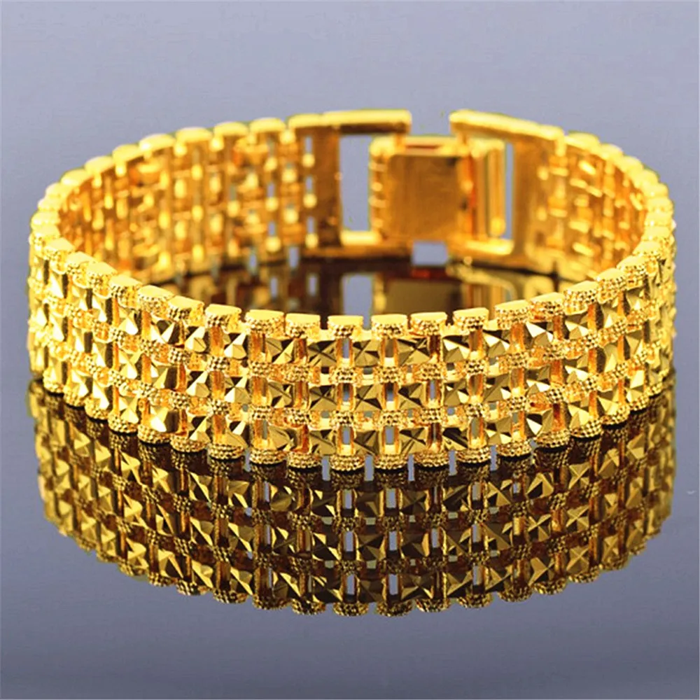 

Роскошный мужской браслет из 24-каратного золота, не выцветает, браслеты для наручных часов и монет, ювелирные изделия, мужские аксессуары, п...