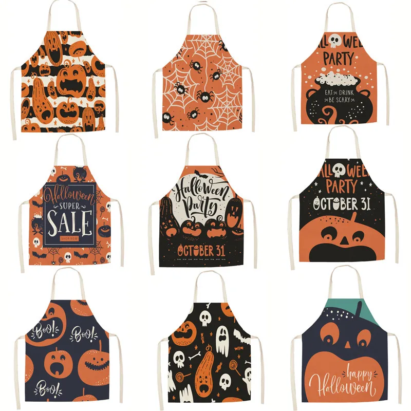 

Pumpkin Witch Horror Happy Halloween Kitchen Aprons for Woman Man Home Cooking Baking Shop Cleaning Cotton Linen Apron