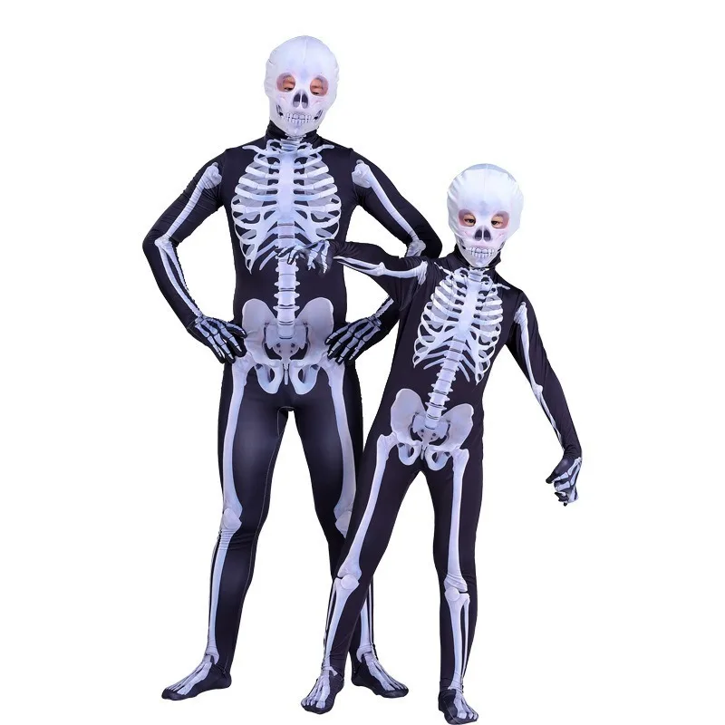 

Halloween cartoon cosplay costume skull clothes skeleton horror game play parent-child party performance clothing one-piece suit
