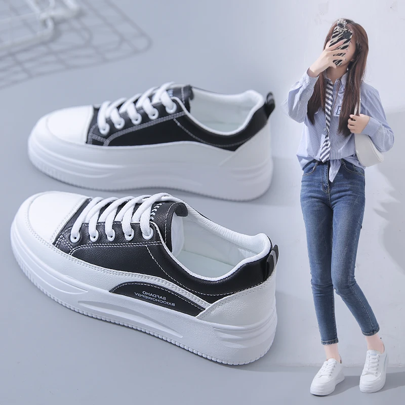 

Summer Lady Black Korean Breathable Waterproof Sneakers Skateboard White Sport Running Shoes for Women