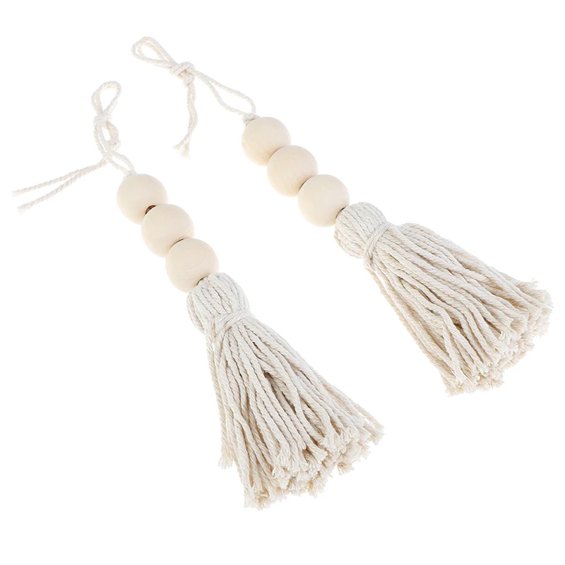 2Pcs Tassle Farmhouse Beads Natural Wood Bead Garland Kids Baby Nursery Room Decor Rustic Wedding Vase Ornament | Дом и сад