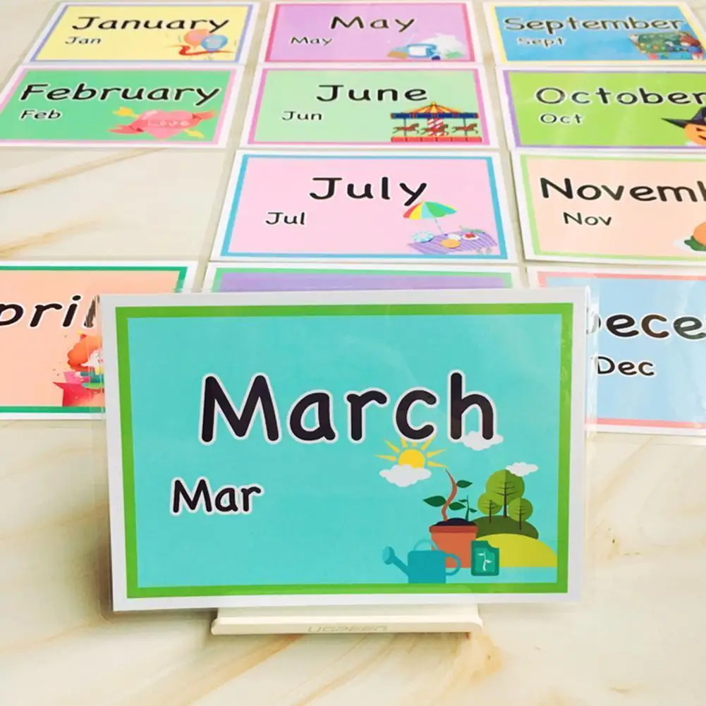 

Montessori Month English Words Learning Cards 12pcs Children Aid Cognitive Early Education Toys Flashcards Teaching Word En M4G6