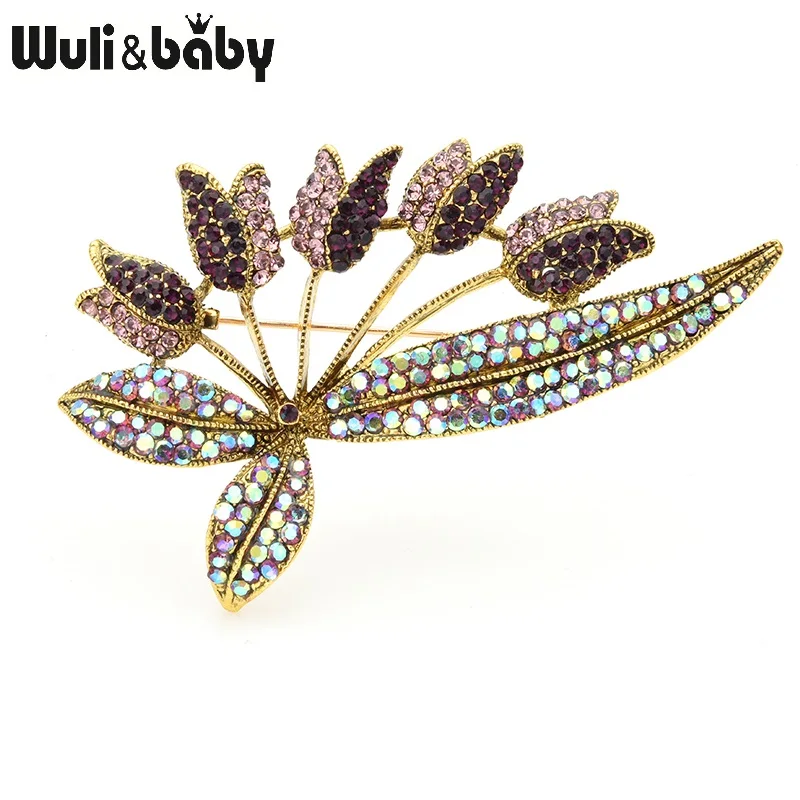 Wuli&ampbaby Rhinestone Tulip Flower Bouquet Brooches For Women Weddings Banquet Casual Brooch Pins New Year Gifts | Украшения и