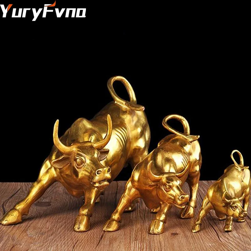 YuryFvna 3 размера Золотой Уолл стрит бык фигурка Скульптура зарядки Фондовый рынок