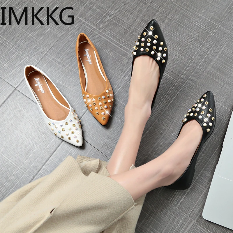New Fashion rivet+string bead Casual Flat Shoes Comfortable Women's soft Slip On Pointed Toe Ladies Shoes|Обувь без каблука| |