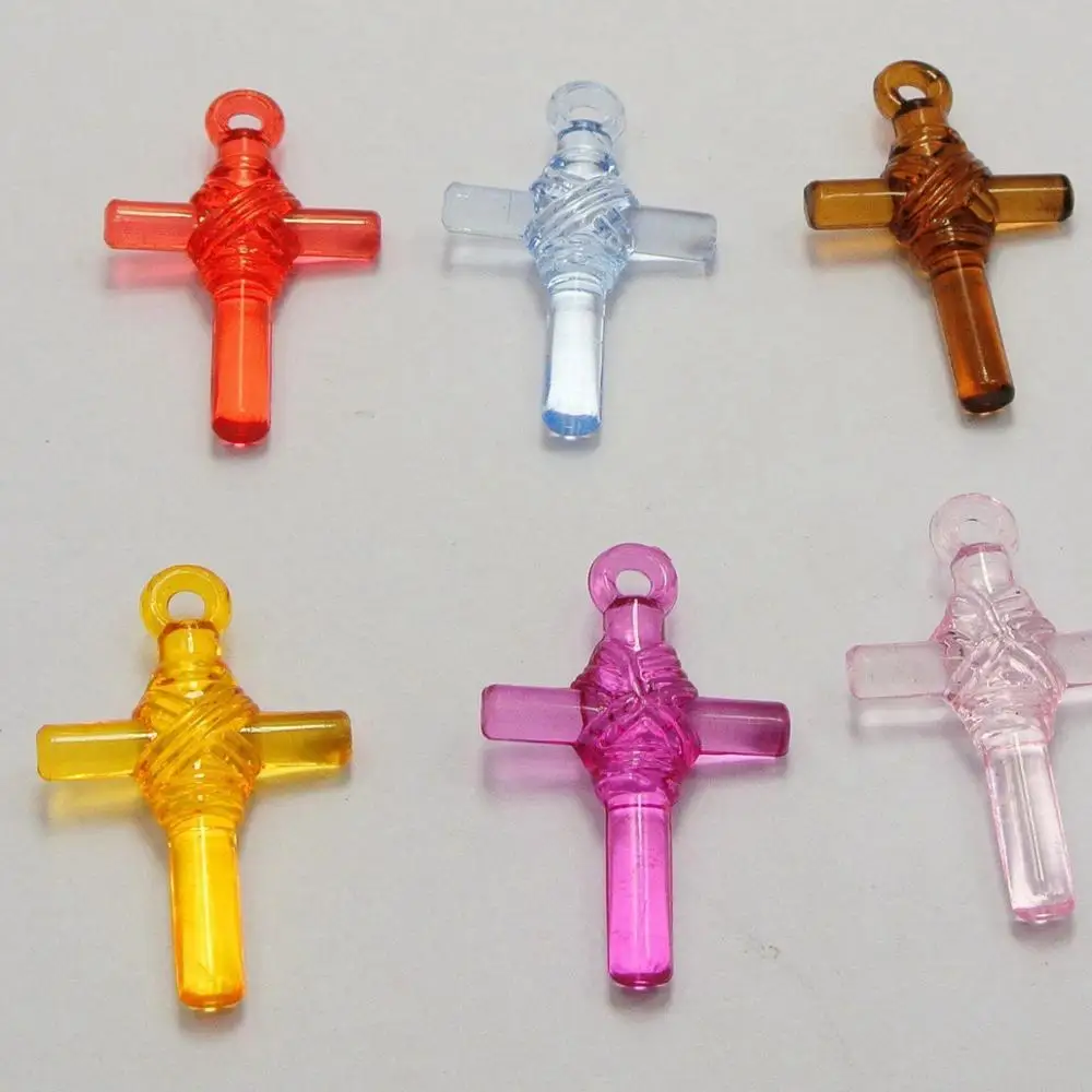 100 разноцветный прозрачный акриловый крест подвески 27x18мм подвески|pendant dog|charm