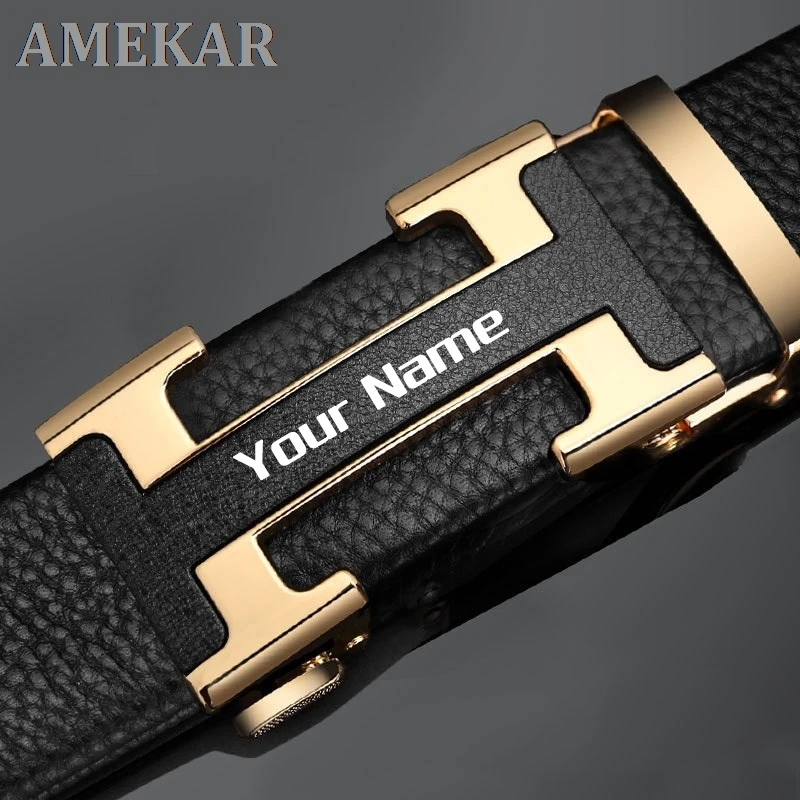 Ремень мужской кожаный Автоматический с гравировкой имени и логотипом|Мужские