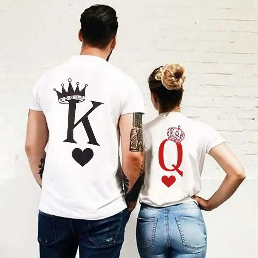 Одежда для пары с буквенным принтом Queen And King хлопковые футболки повседневная