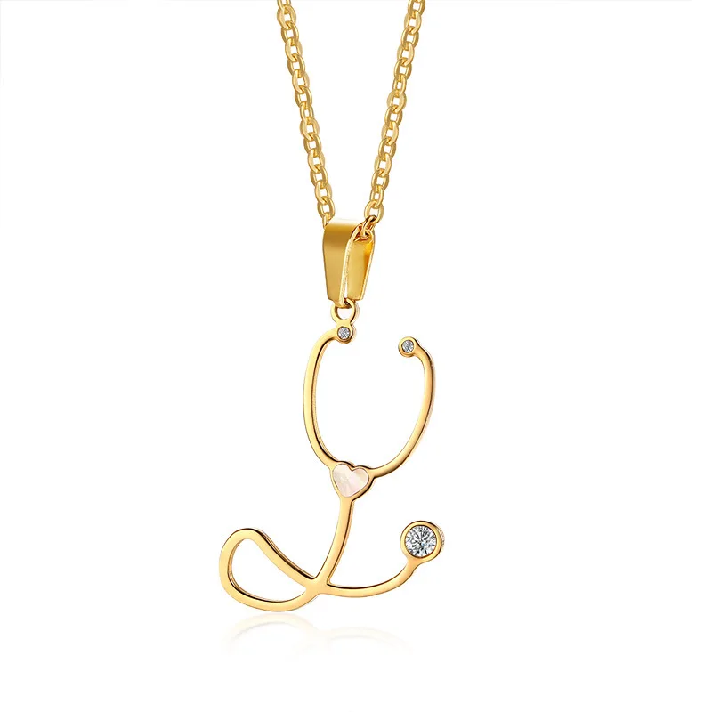 Подвеска-стетоскоп ожерелье медсестры Женский кубический цирконий золотой цвет