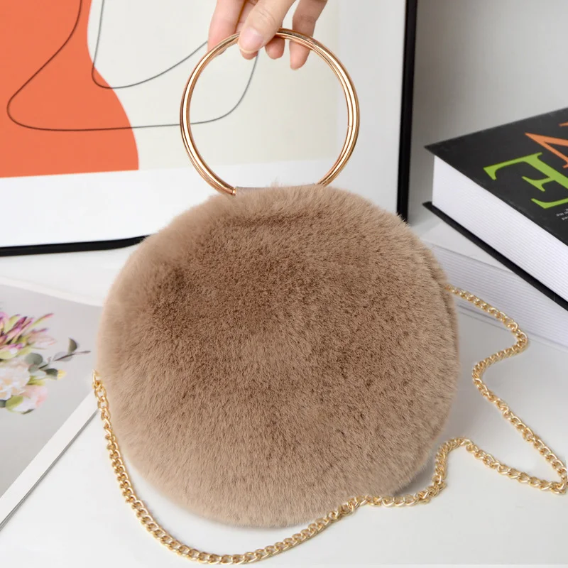 Женский кошелек из искусственного меха норки милый плюшевый круглый через плечо