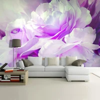 purple peony rose flower large mural waterproof canvas painting wallpaper for living room bedroom wall decor papel de parede 3d