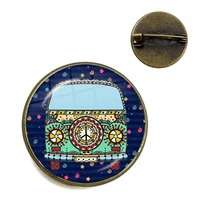 new vintage hippie peace sign bus brooches glass cabochon car photo badge brooch collars pins fashion men women jewelry for gift