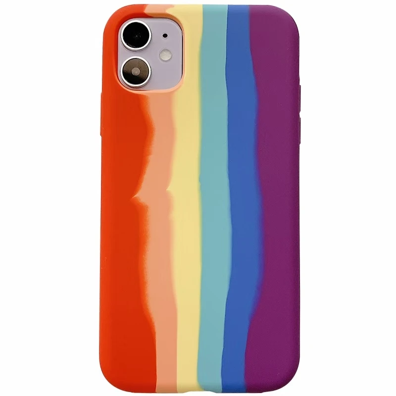 

Original Quality Rainbow Stripe Gradient Color Soft Liquid Silicone Case For iPhone 13/12/11 ProMax XR XS Max 8 7 6 Plus Cover
