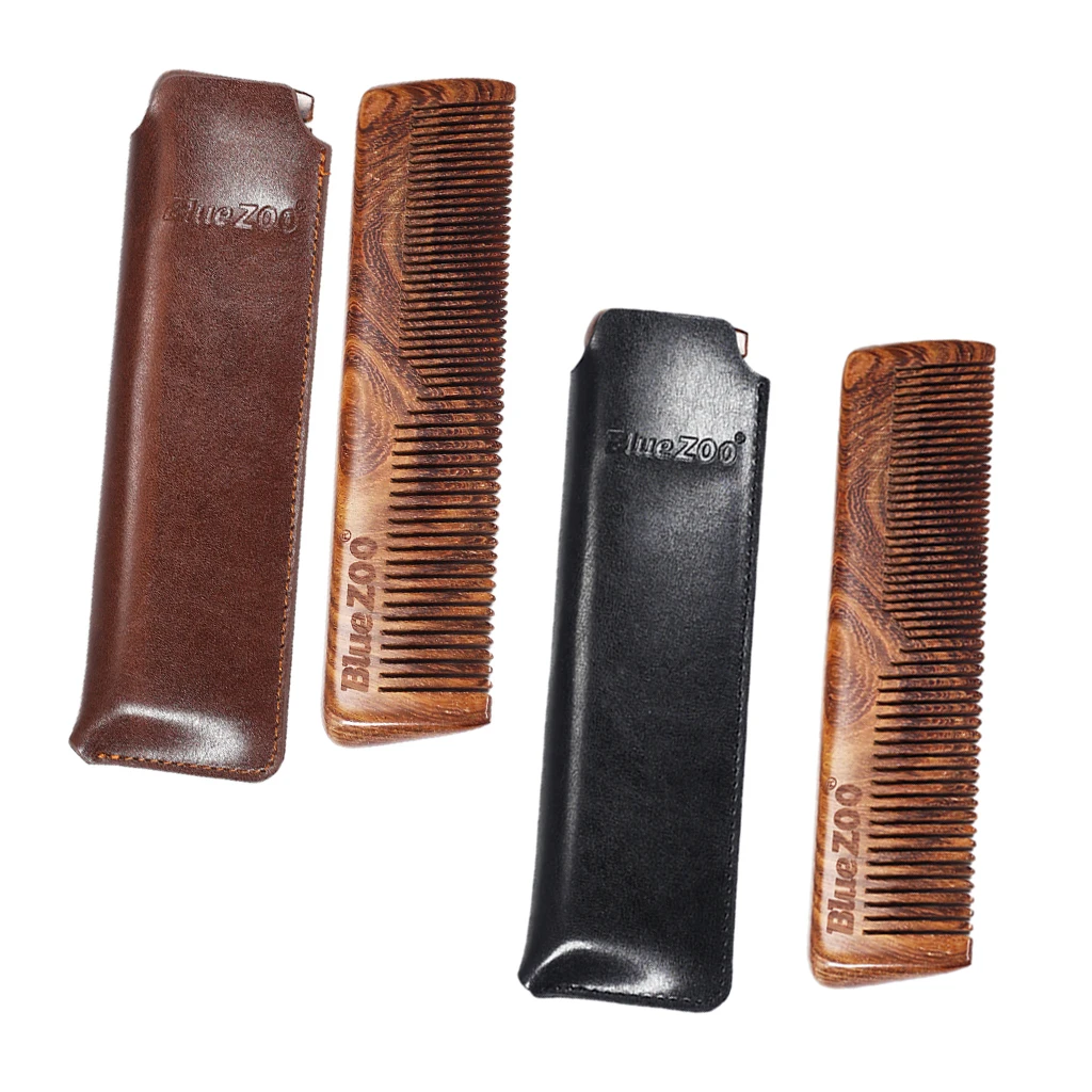 

Wooden Beard Comb with PU Case, Anti-Static with Fine & Coarse Teeth for Beard Hair & Mustaches, For Daily Life Use