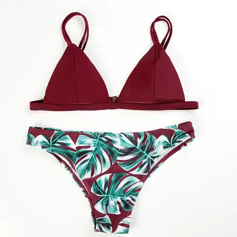 Women Sexy Bikini Leaf Printed Two Piece Split Bikini Set for Summer Beach Swimsuit Bathing Suit Swimwear Bikinis Set