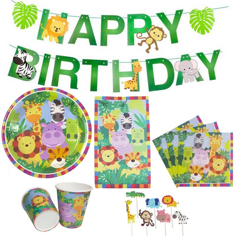 Набор одноразовой посуды в виде животного из джунглей|Одноразовая посуда для