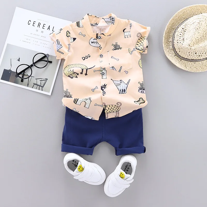 Мультфильм хлопок летняя одежда наборы для новорожденных Новорожденный мальчик