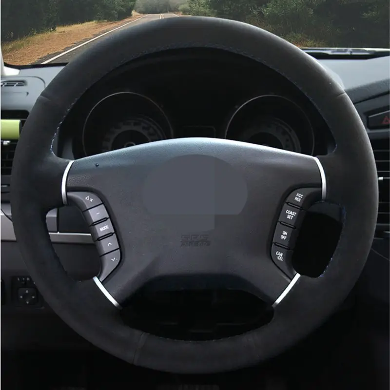 DIY сшитый вручную черный мягкий замшевый чехол рулевого колеса автомобиля для