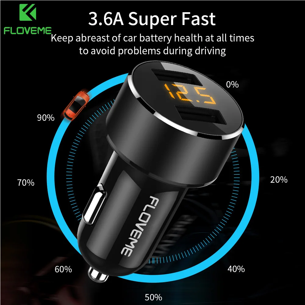 FLOVEME автомобильное зарядное устройство 18 Вт USB для iPhone Xiaomi двойной порт 3.6A быстрая