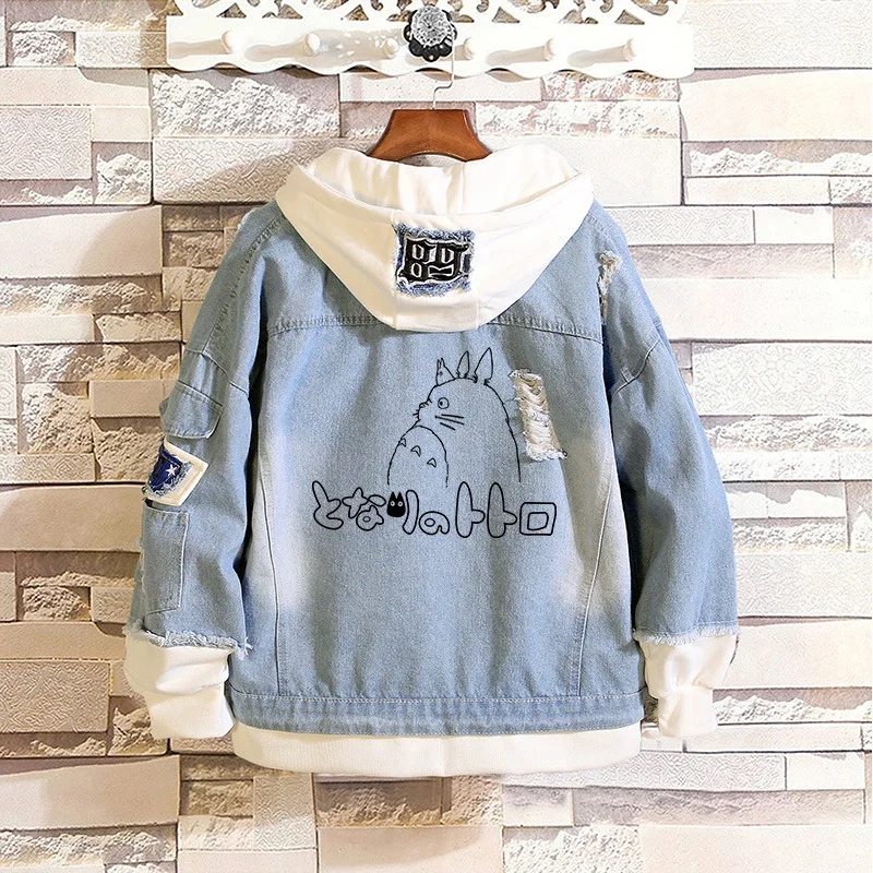 

Костюм для косплея аниме, джинсовая куртка Тоторо для мужчин и женщин, свитшот для косплея, Весенняя кавайная толстовка с капюшоном и дыркам...