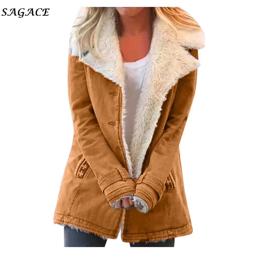 Одежда Sagace пальто женская мода зимняя весенняя с длинным рукавом однотонная