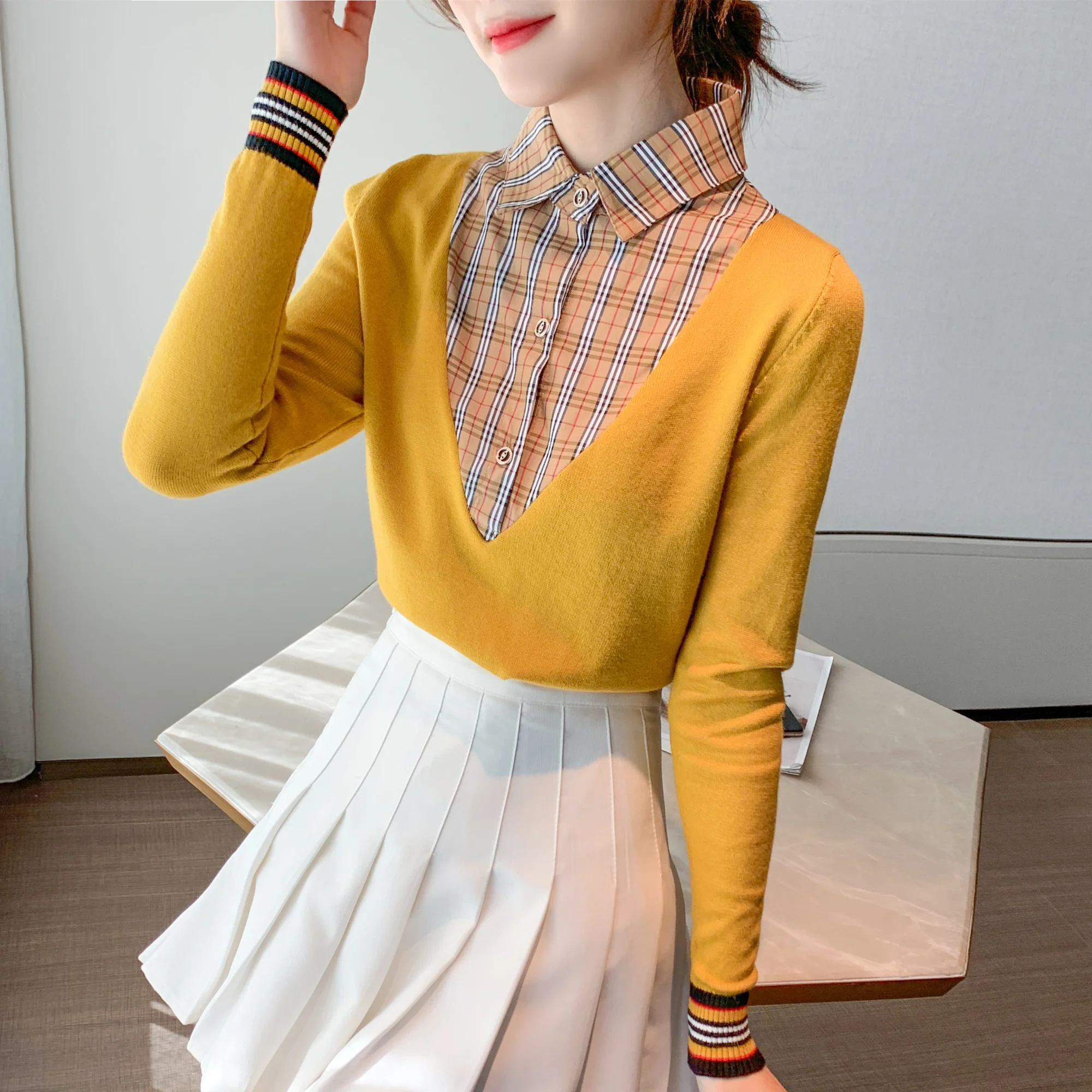 

Женская трикотажная рубашка с мягкой подкладкой, Осень-зима