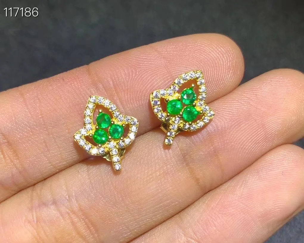 Горная область Колумбия серьги из натурального изумруда серебро 925 пробы женские