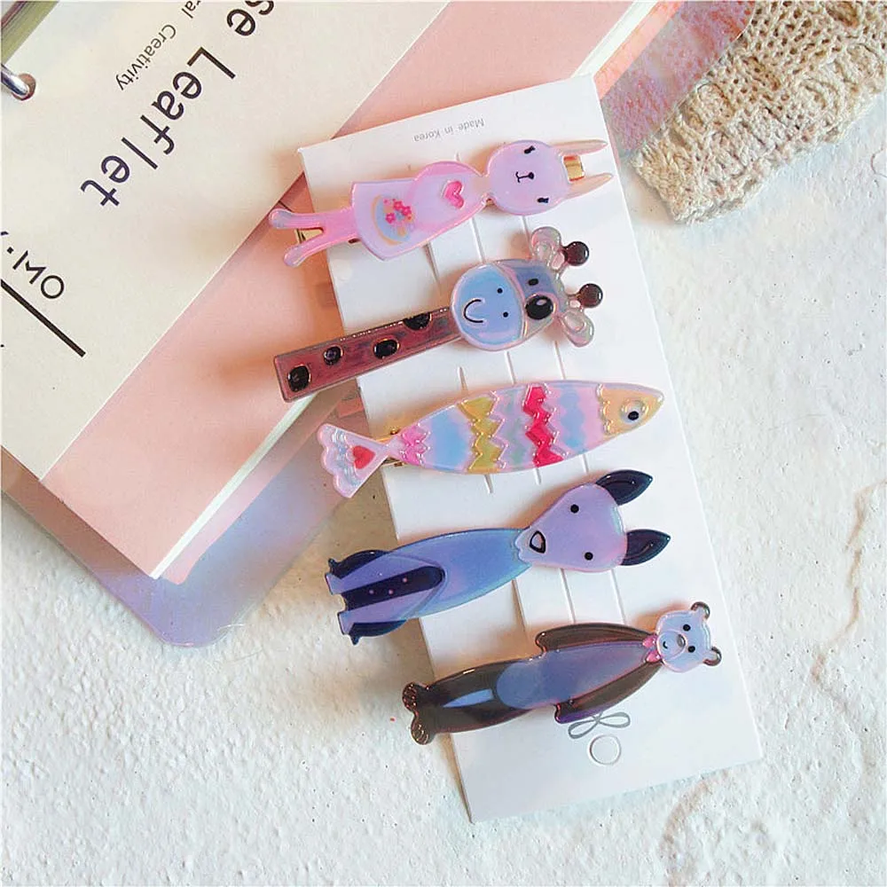 

New Korean Vintage Colorful Acrylic Cartoon Animal Fish Hairpins Cute Girl Hair Clip Hair Pins Children's Duckbill Clip Headwear