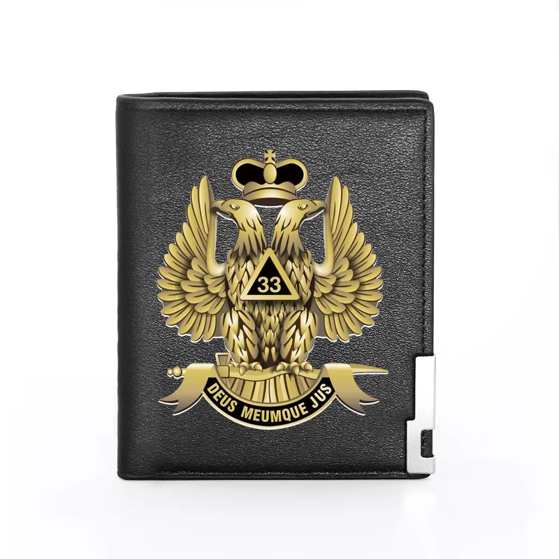 

Classic Deus Meumque Jus Freemason Eagle Printing Pu Leather Wallet Men Bank Credit Card Holder Short Purse Male Standard Wallet