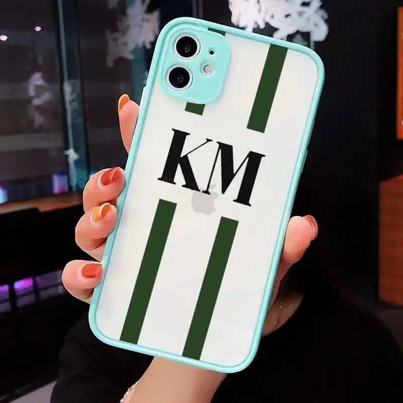 

Monogram Initial Stripe Personalized Name Phone Cases matte transparent For iphone 7 8 11 12 plus mini x xs xr pro max cover