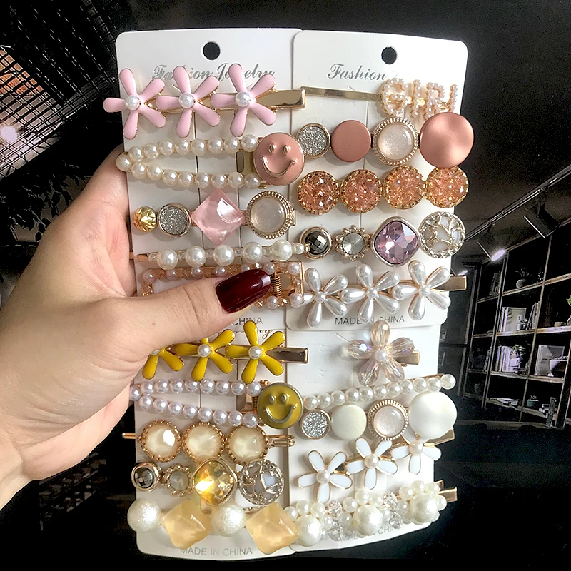 

1Set Handmade Pearl Hair Clips Pins for Women Fashion Flower Simely Crystal Barrettes Headwear Hair Accessories Gift 2020