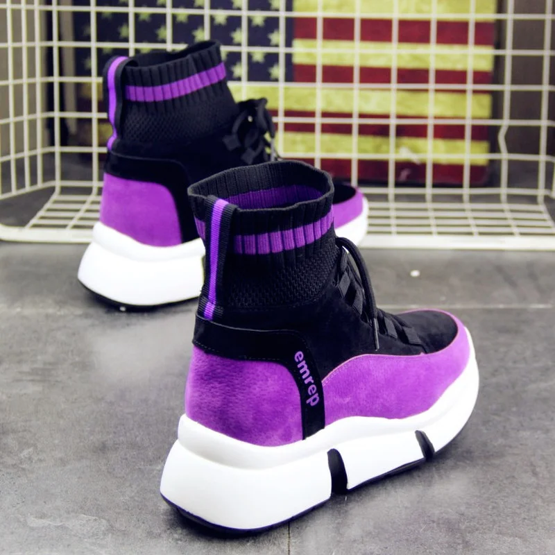 Новинка весна осень модная женская обувь flyknit высокие кроссовки на платформе