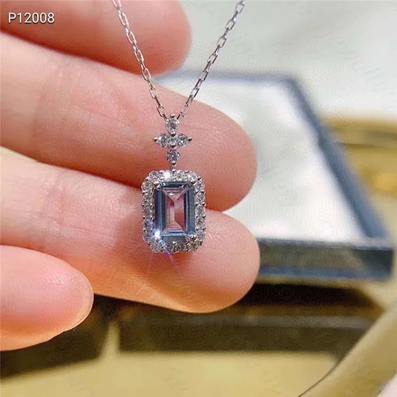 

New natural aquamarine pendant 925 silver ladies necklace Chinese style retro design luxury fashion