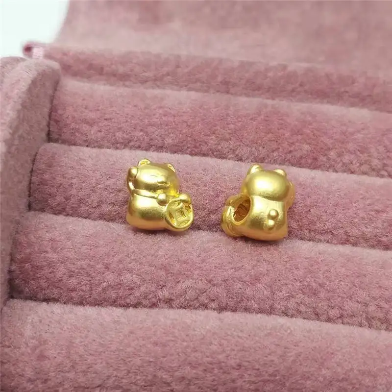 

1pcs 24K Yellow Gold Pendant /Lucky 3D Hard Gold Baby Transfer Blessing Cat Beads For Women Man Baby Luck Small Coin Cat