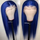 Прямой парик на сетке спереди, темно-синие парики из человеческих волос, бразильские волосы без повреждения кутикулы, темно-синий парик на сетке с T-образной частью, парики для женщин